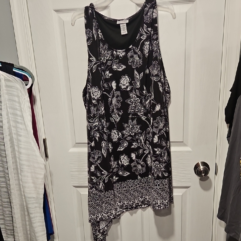 Catherines Black and White Floral Tank Top